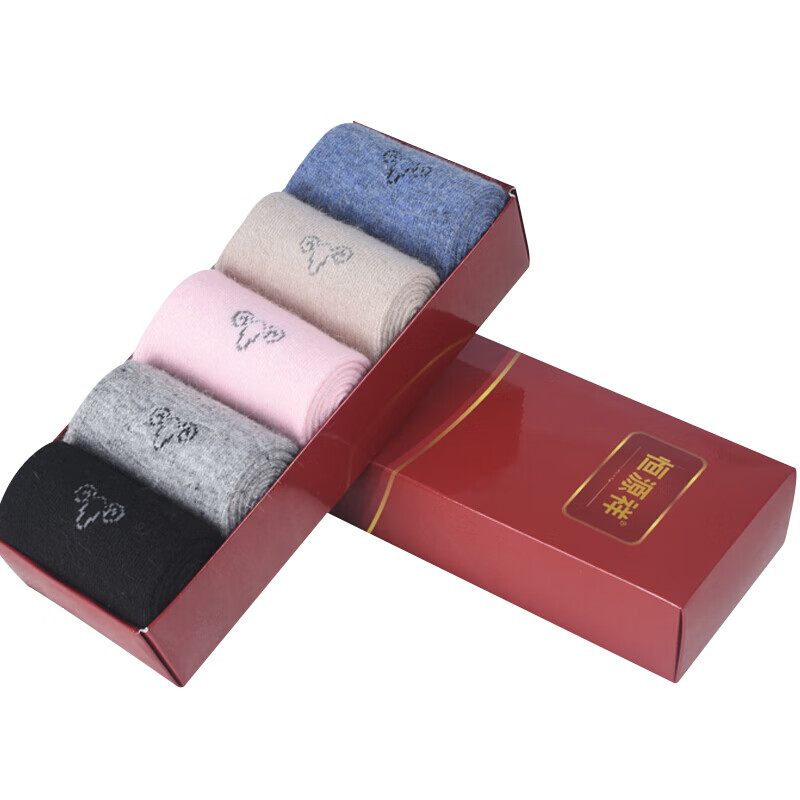 恒源祥兔毛混纺女袜礼盒（五双装）保暖兔毛袜 HYX014WZ M码